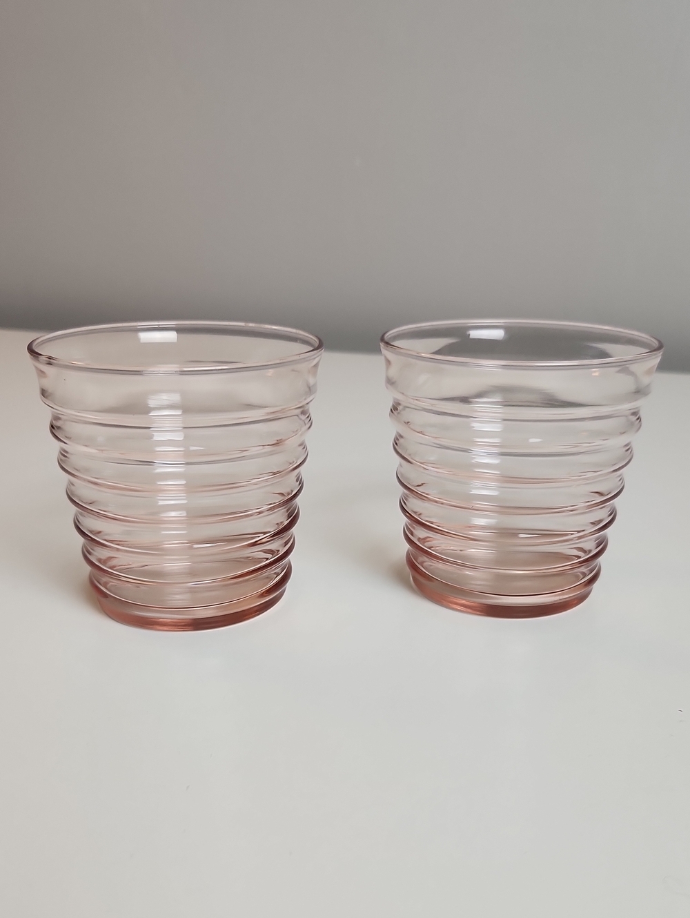 Vintage Pink Depression Glass Ribbed Cocktail Glasses